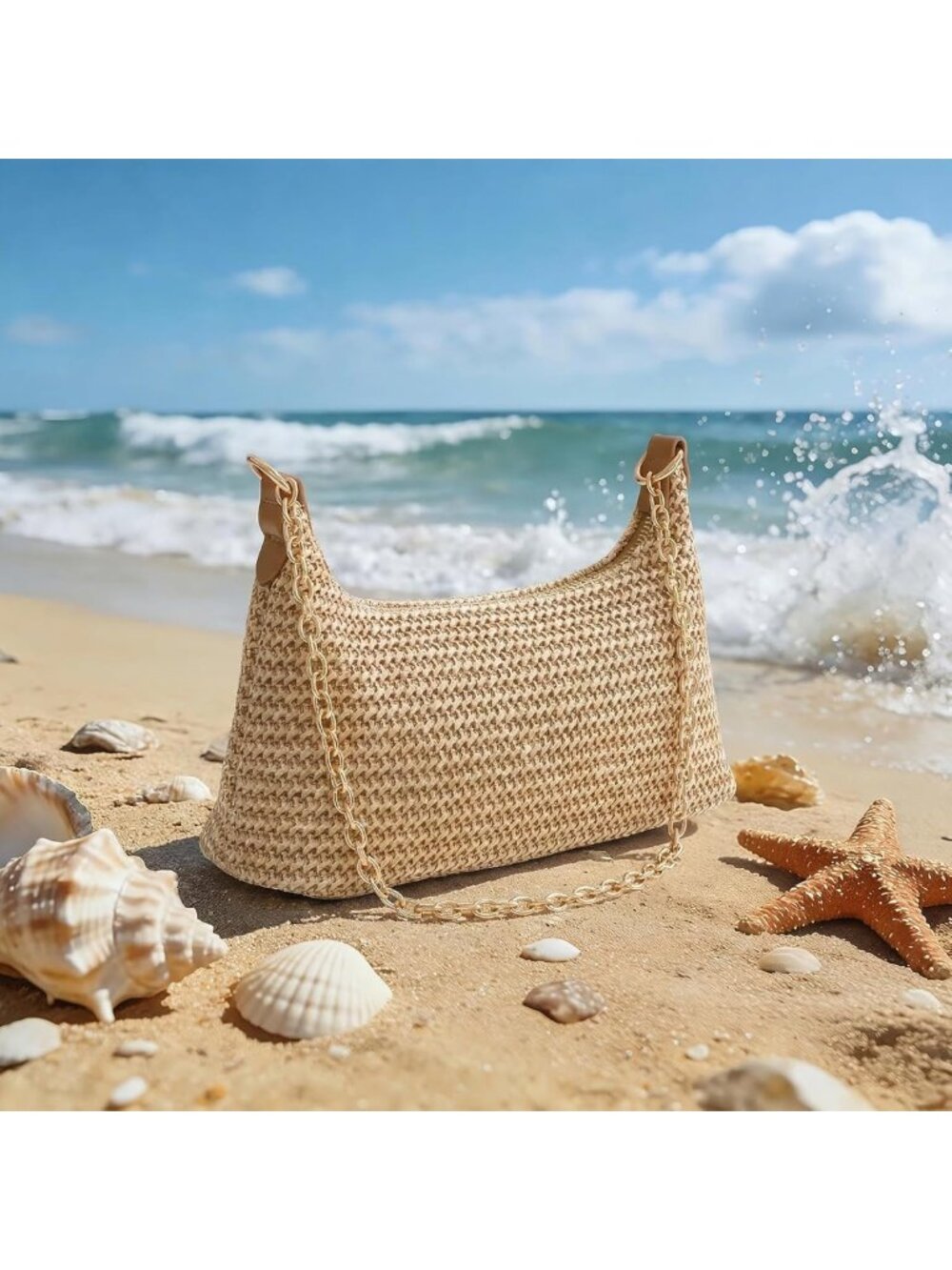 Stylish Summer Beach Bag for Women | Woven Straw Tote, Boho Crochet Handbag - Picture 2 of 8